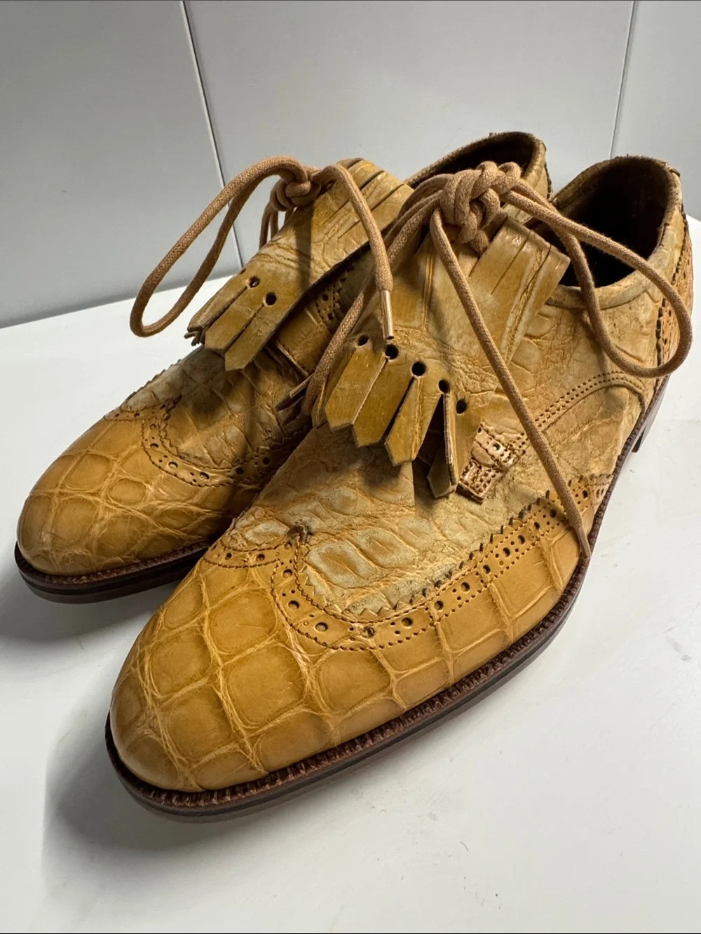 Caporicci Golf ⛳️ Real Alligator 🐊 Leather Tassel Wingtip - Tan size 9